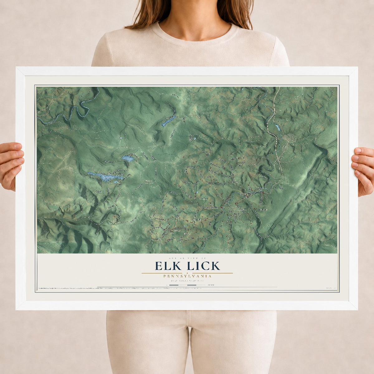 Map of Elk Lick, Pennsylvania, 18 x 24 inch print in a white wood frame