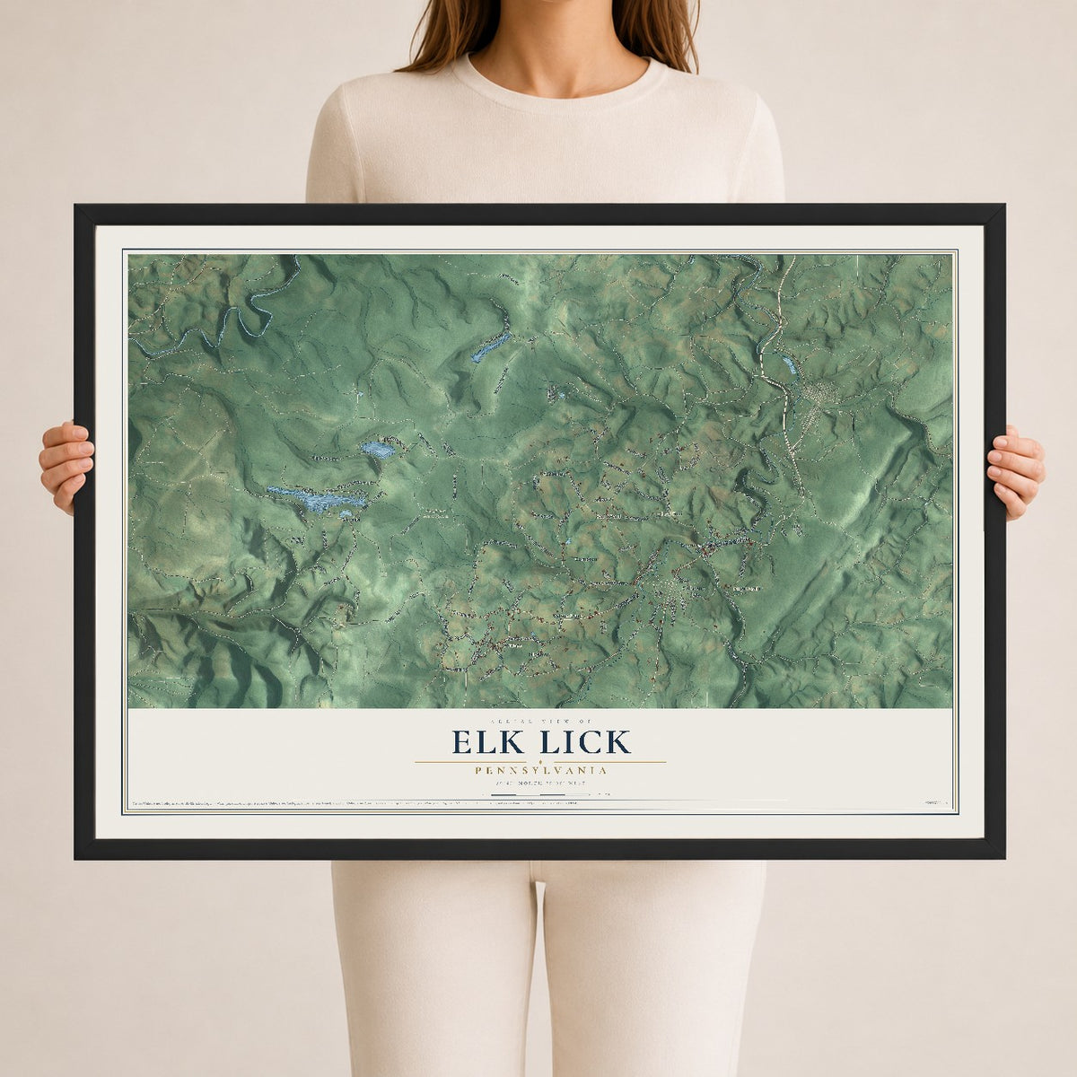 Map of Elk Lick, Pennsylvania, 24 x 36 inch print in a black wood frame