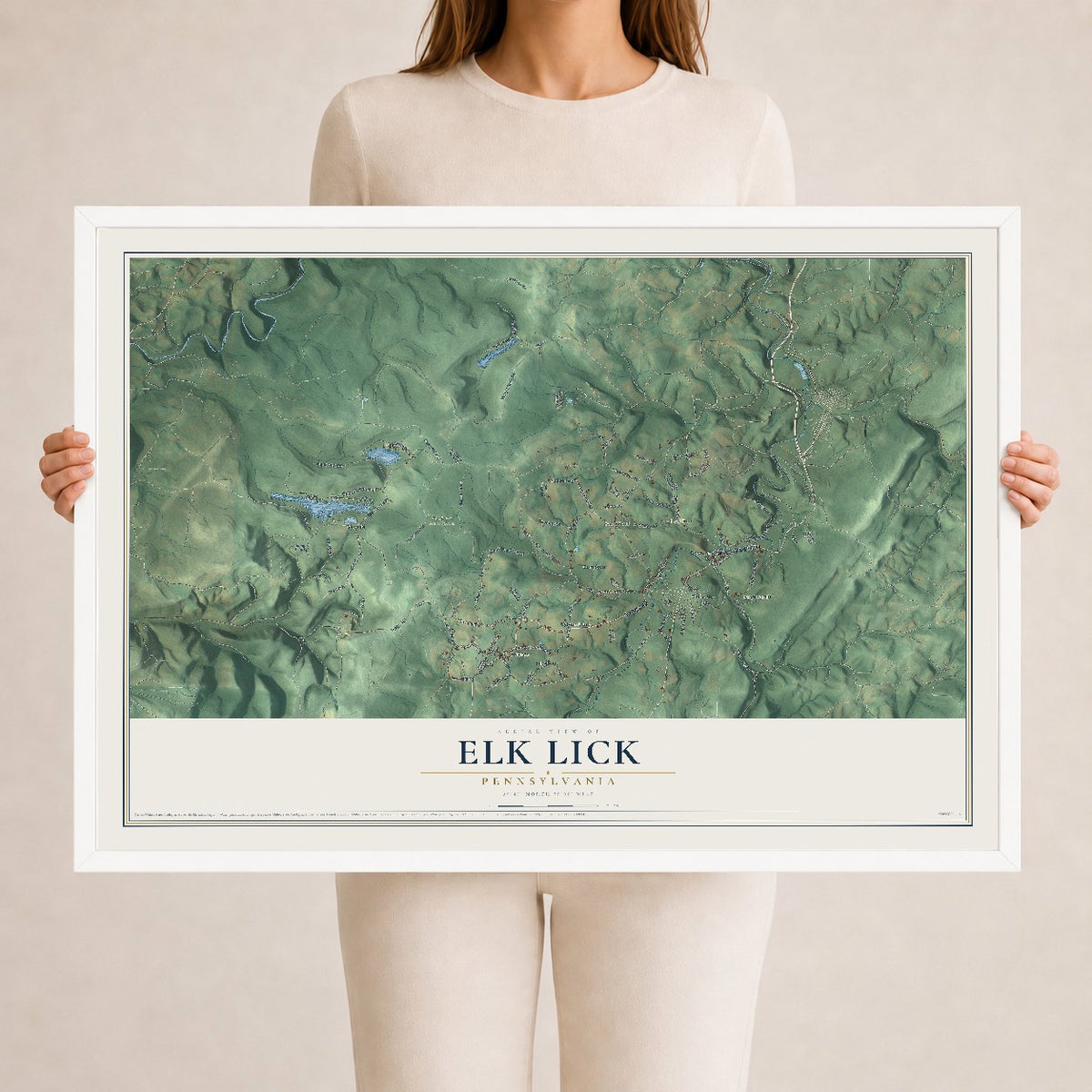 Map of Elk Lick, Pennsylvania, 24 x 36 inch print in a white wood frame