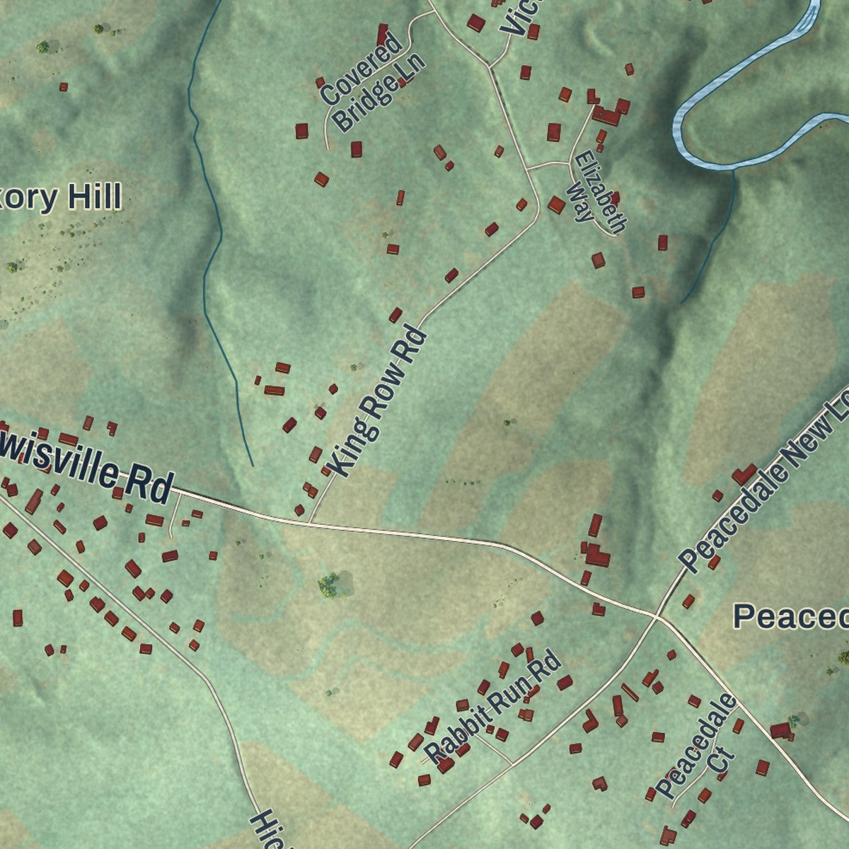 Close-up of the map of Elk, Chester County, Pennsylvania print showing street and building detail
