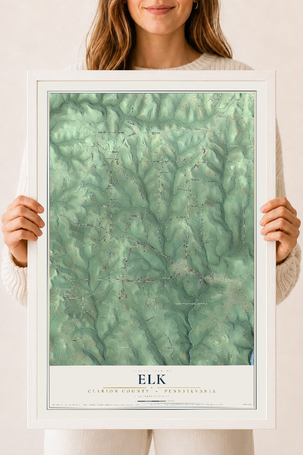 Map of Elk, Clarion County, Pennsylvania, 18 x 24 inch print in a white wood frame
