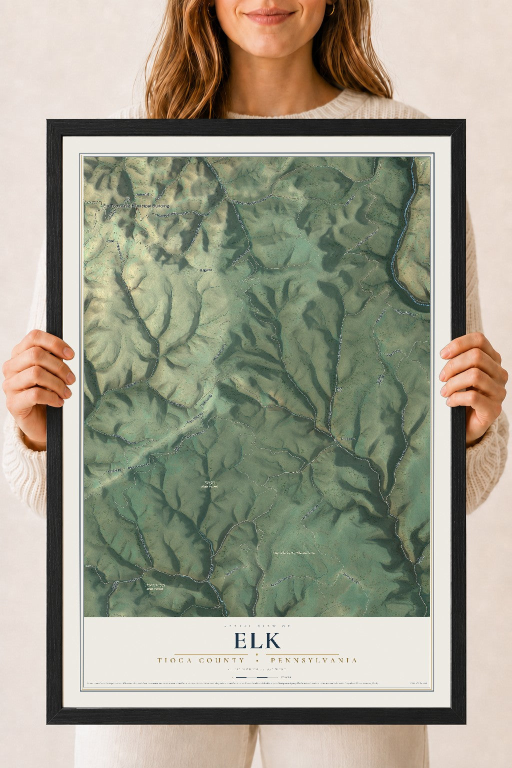Map of Elk, Tioga County, Pennsylvania, 18 x 24 inch print in a black wood frame