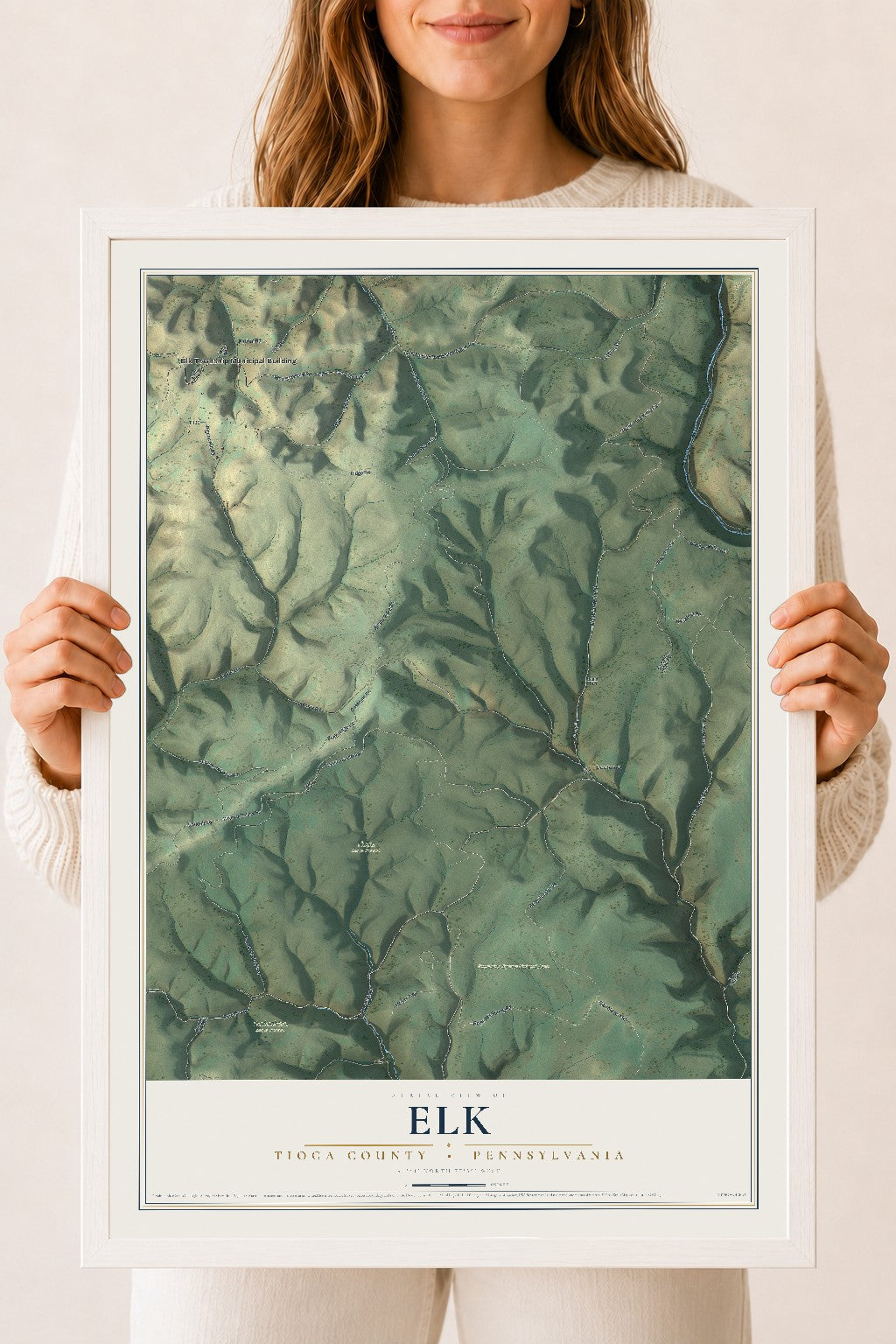 Map of Elk, Tioga County, Pennsylvania, 18 x 24 inch print in a white wood frame