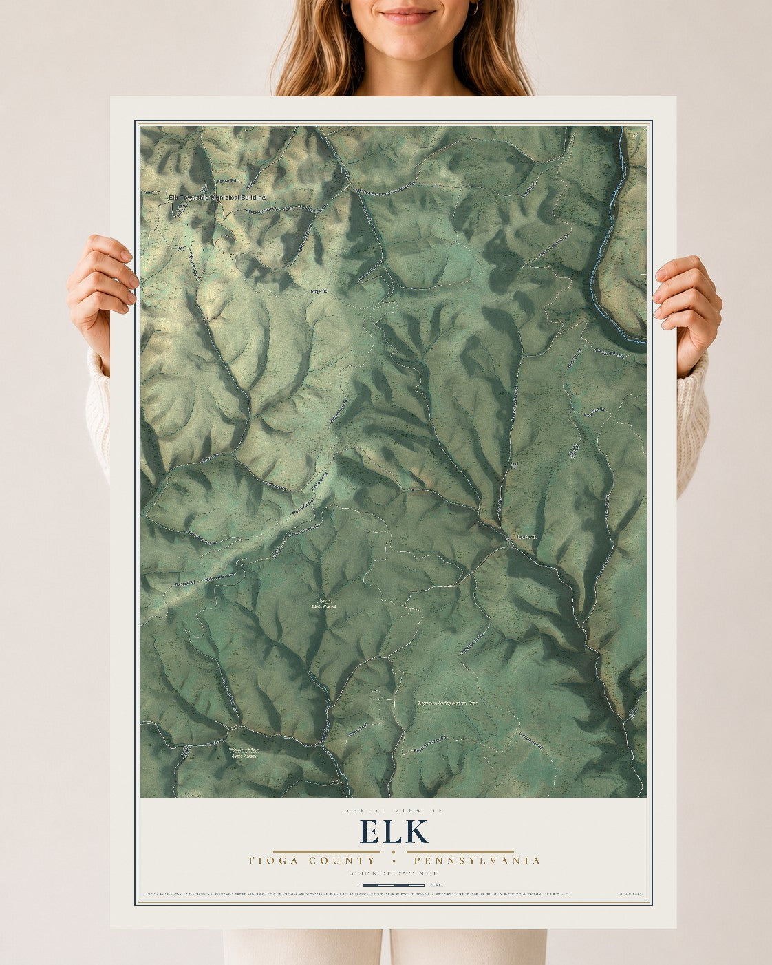 Map of Elk, Tioga County, Pennsylvania, 24 x 36 inch unframed archival matte print