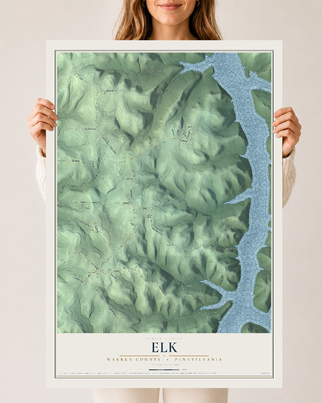 Map of Elk, Warren County, Pennsylvania, 24 x 36 inch unframed archival matte print