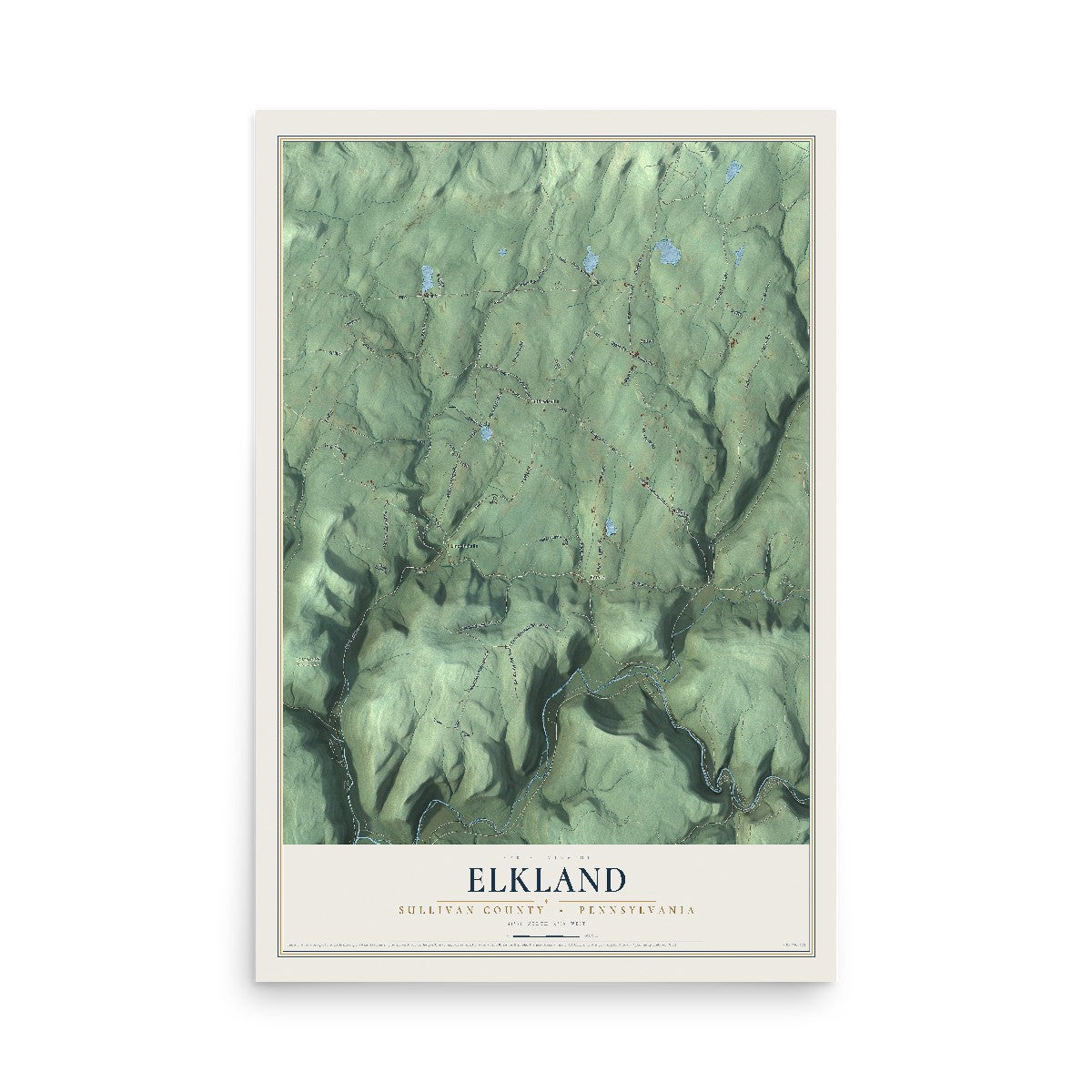 Map of Elkland, Sullivan County, Pennsylvania, 12 x 18 inch unframed archival matte print