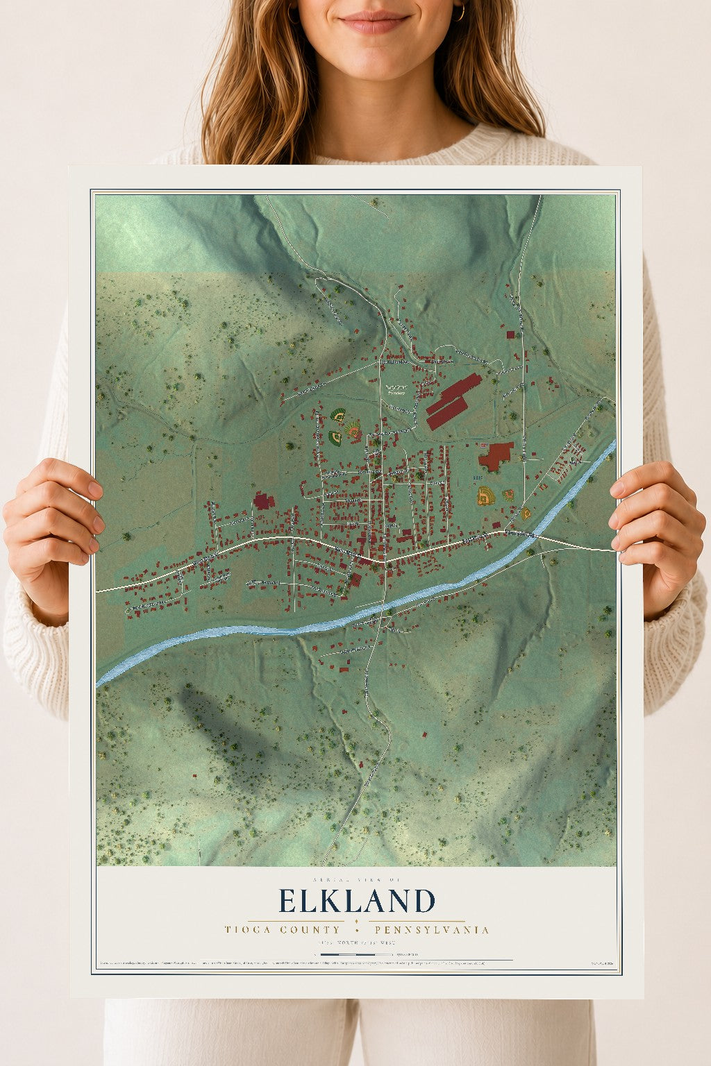 Map of Elkland, Tioga County, Pennsylvania, 18 x 24 inch unframed archival matte print
