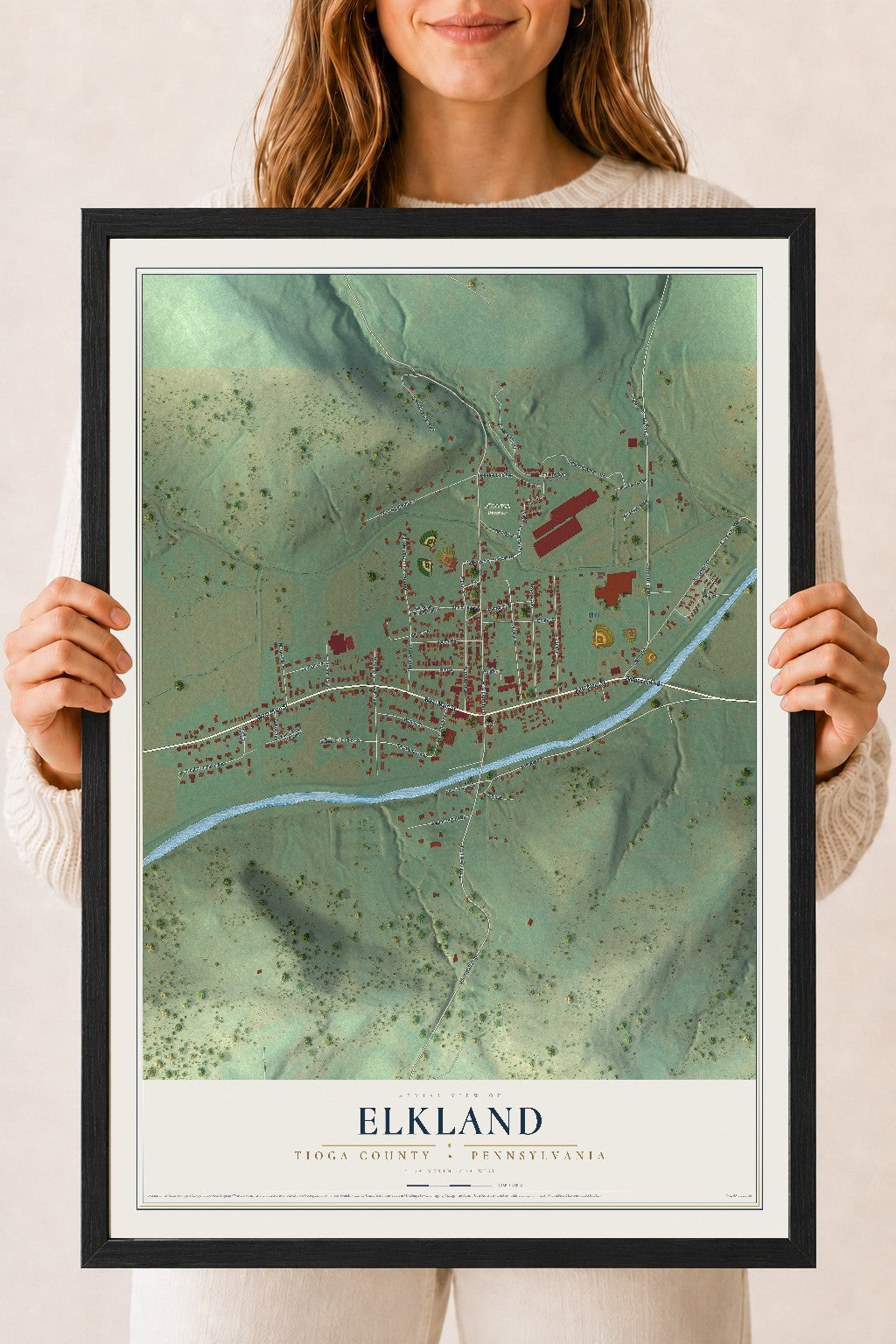 Map of Elkland, Tioga County, Pennsylvania, 18 x 24 inch print in a black wood frame