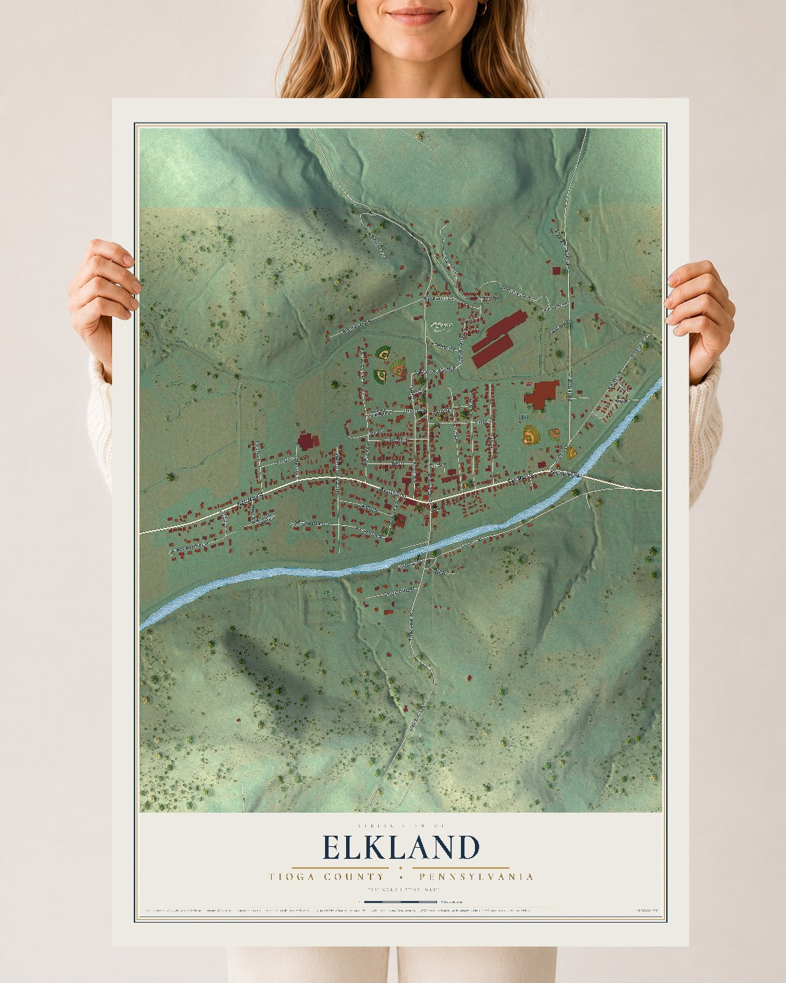 Map of Elkland, Tioga County, Pennsylvania, 24 x 36 inch unframed archival matte print