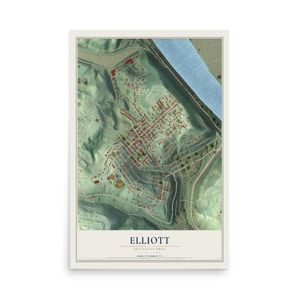 Map of Elliott, Pennsylvania, 12 x 18 inch unframed archival matte print