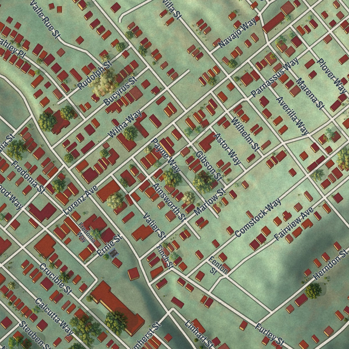 Close-up of the map of Elliott, Pennsylvania print showing street and building detail