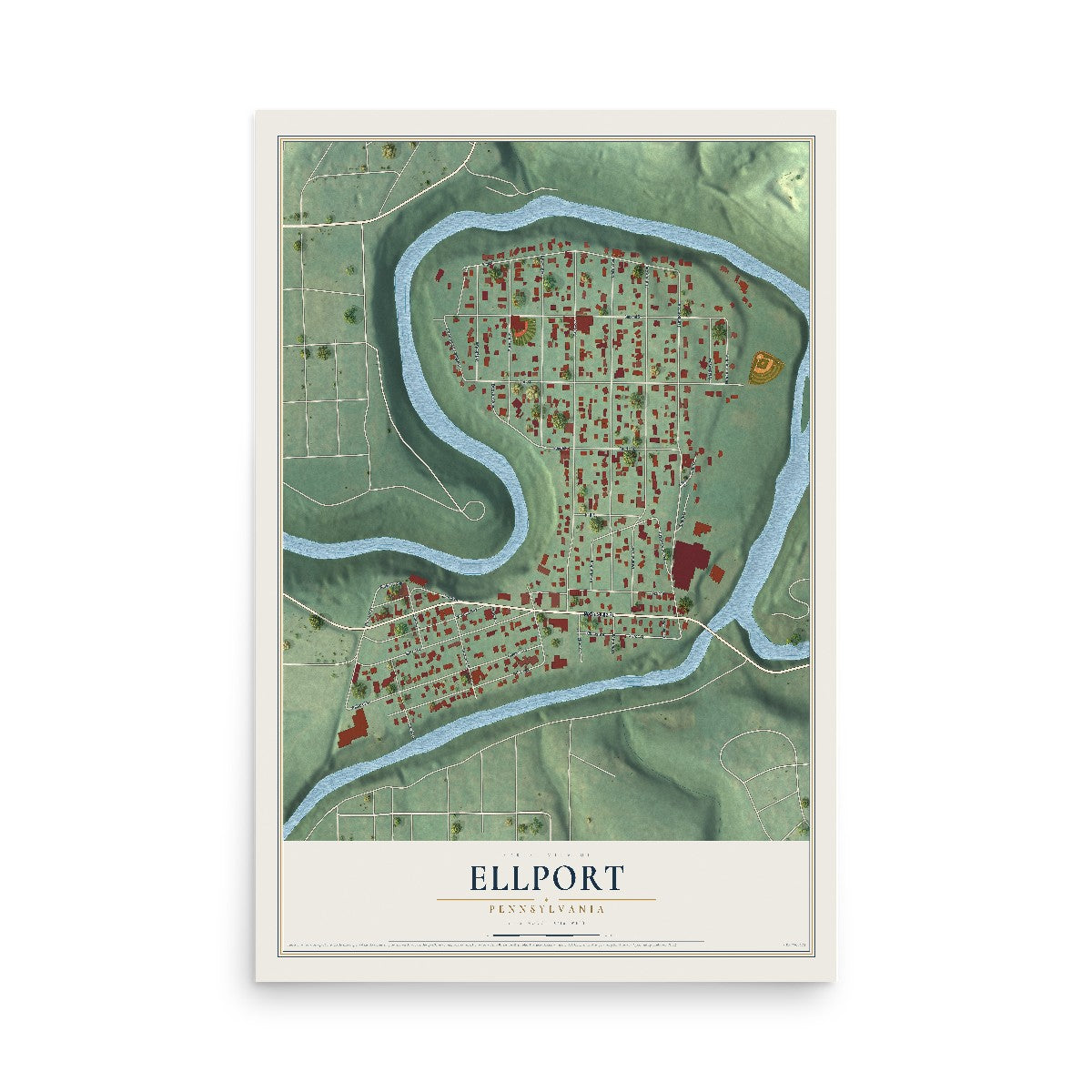 Map of Ellport, Pennsylvania, 12 x 18 inch unframed archival matte print