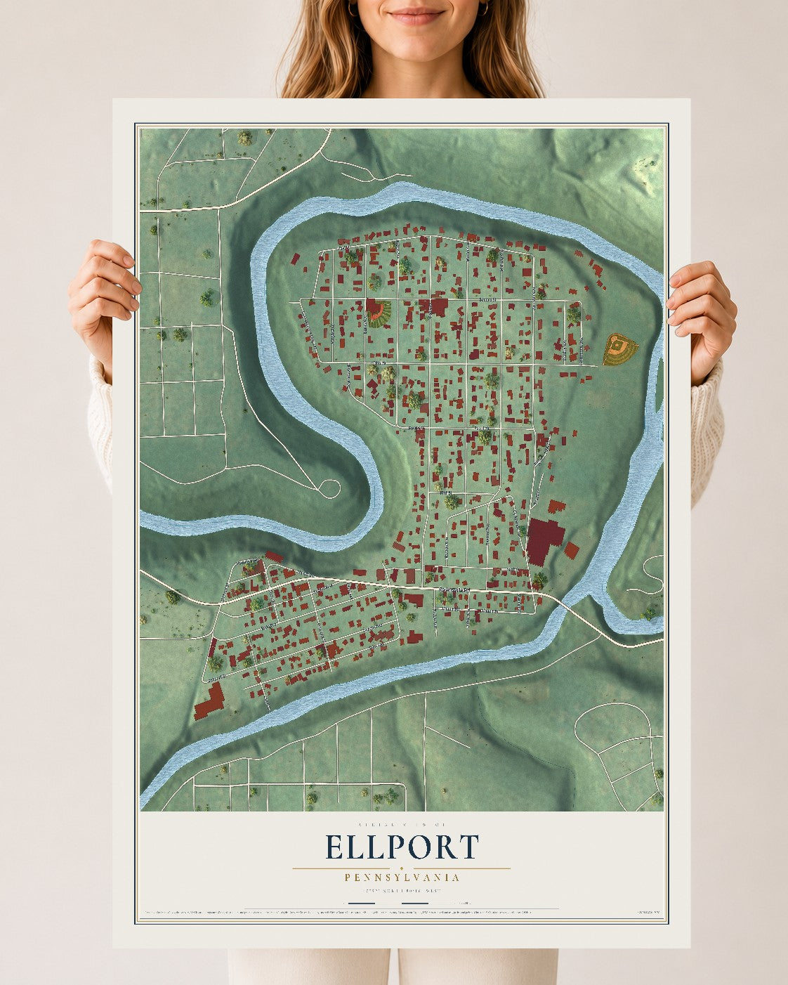 Map of Ellport, Pennsylvania, 24 x 36 inch unframed archival matte print