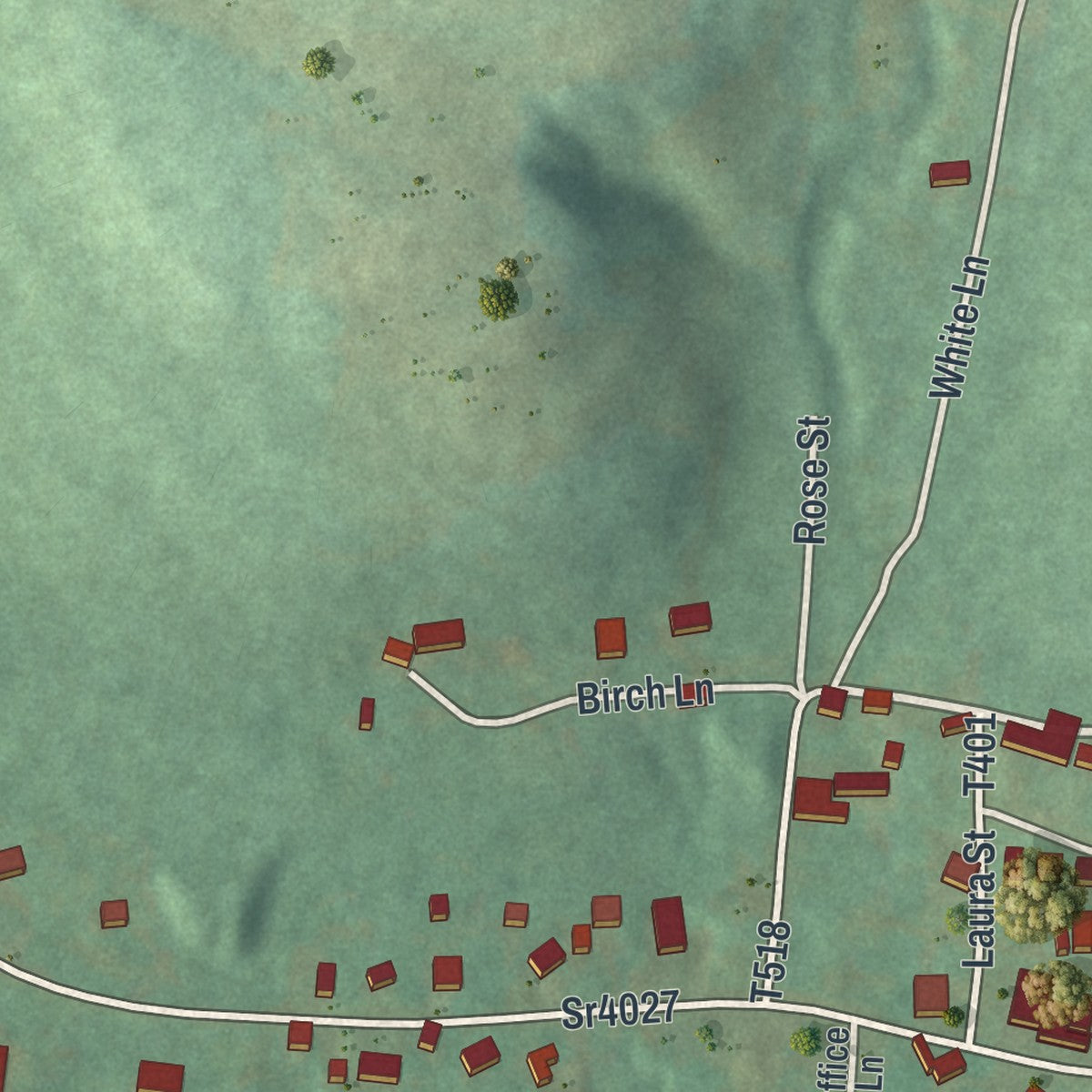 Close-up of the map of Emeigh, Pennsylvania print showing street and building detail
