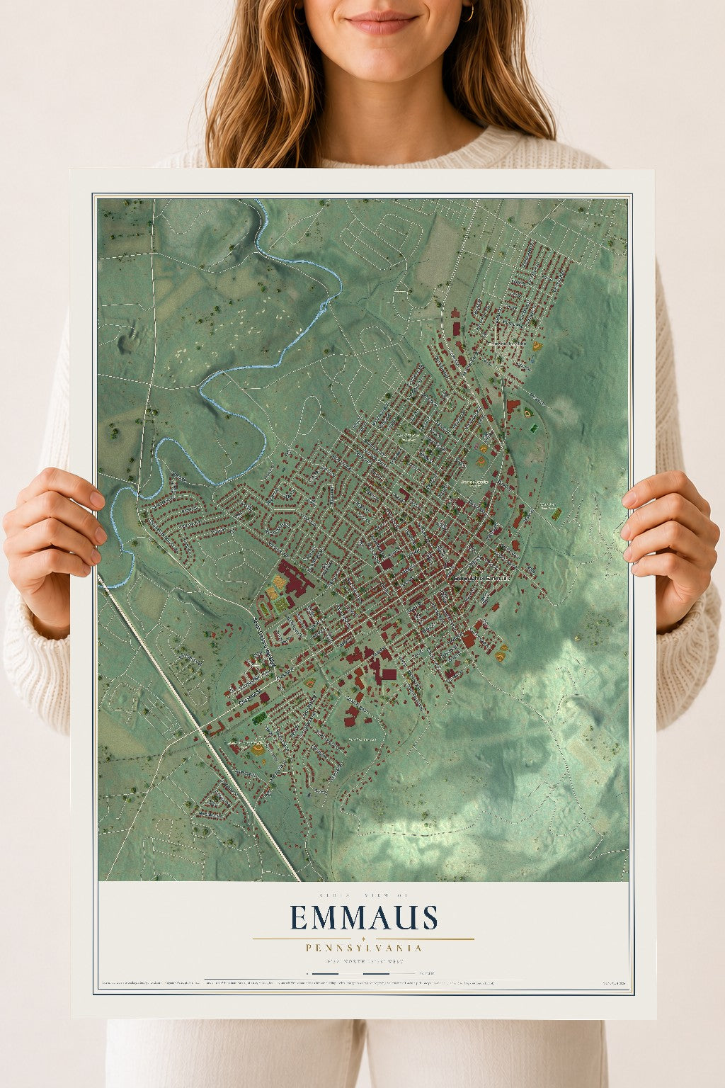 Map of Emmaus, Pennsylvania, 18 x 24 inch unframed archival matte print