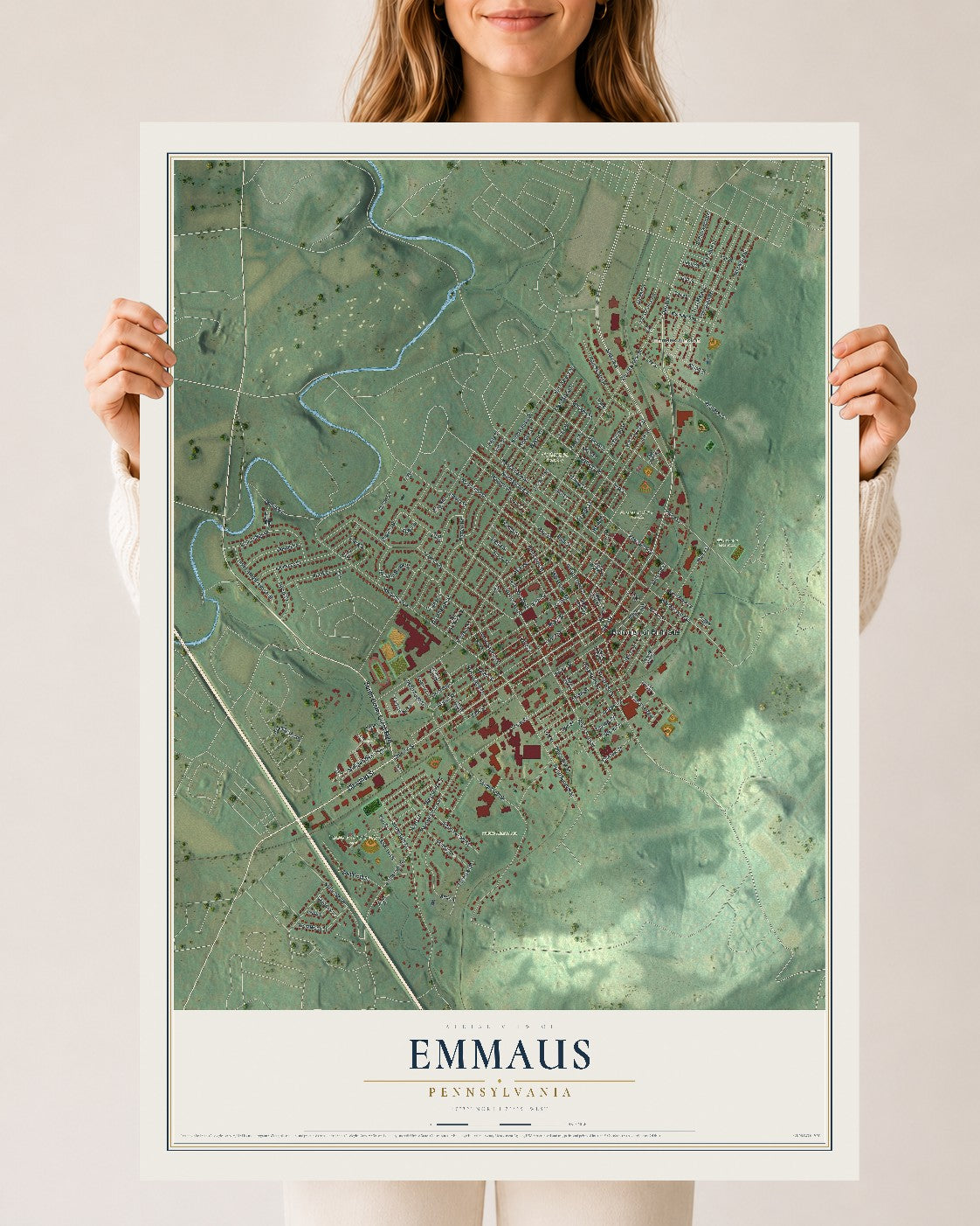 Map of Emmaus, Pennsylvania, 24 x 36 inch unframed archival matte print