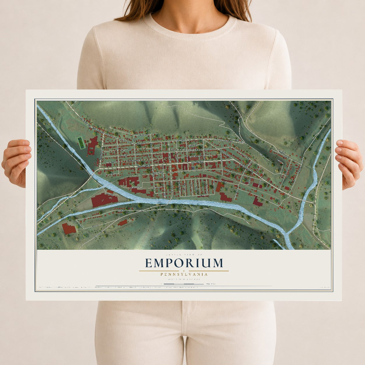 Map of Emporium, Pennsylvania, 12 x 18 inch unframed archival matte print