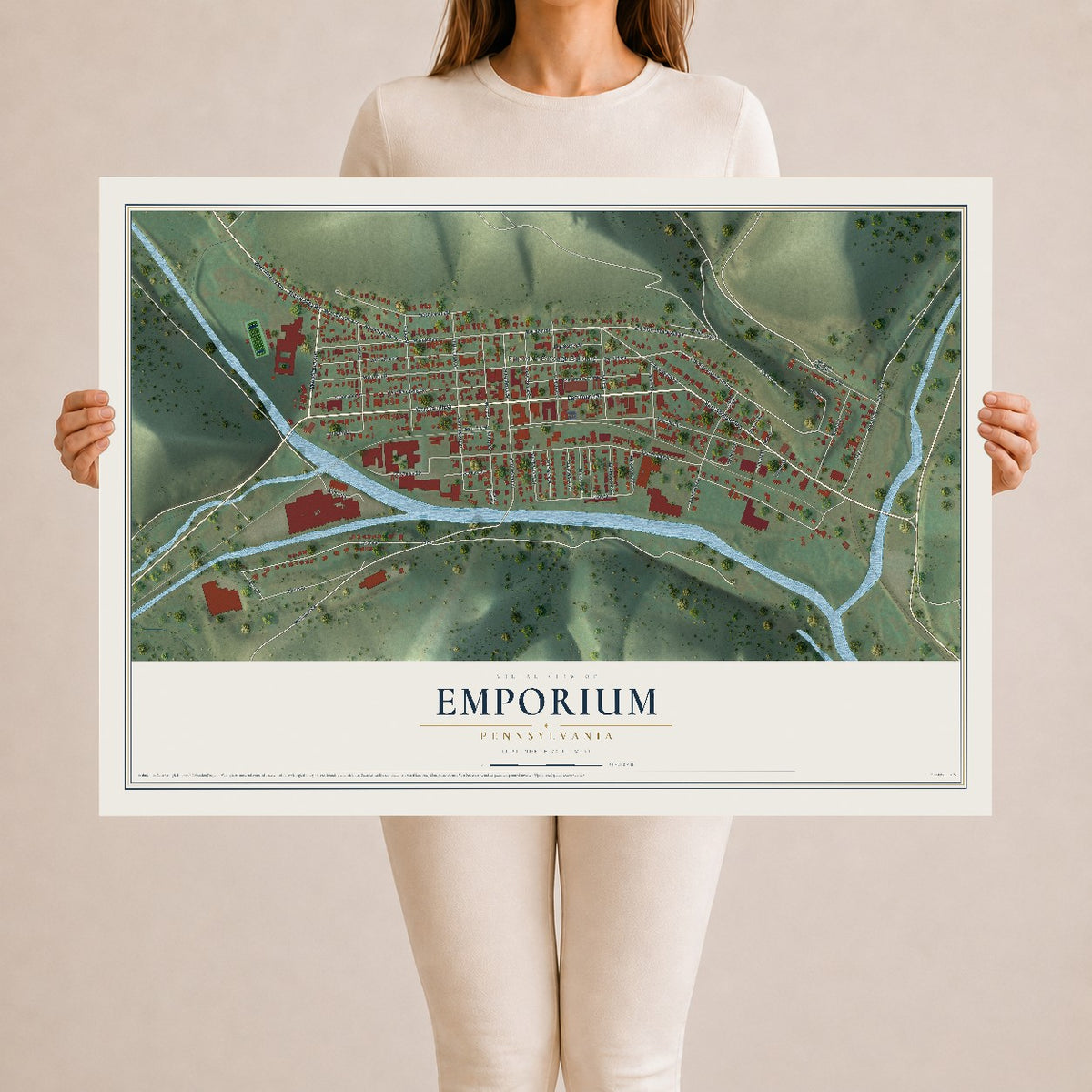 Map of Emporium, Pennsylvania, 24 x 36 inch unframed archival matte print