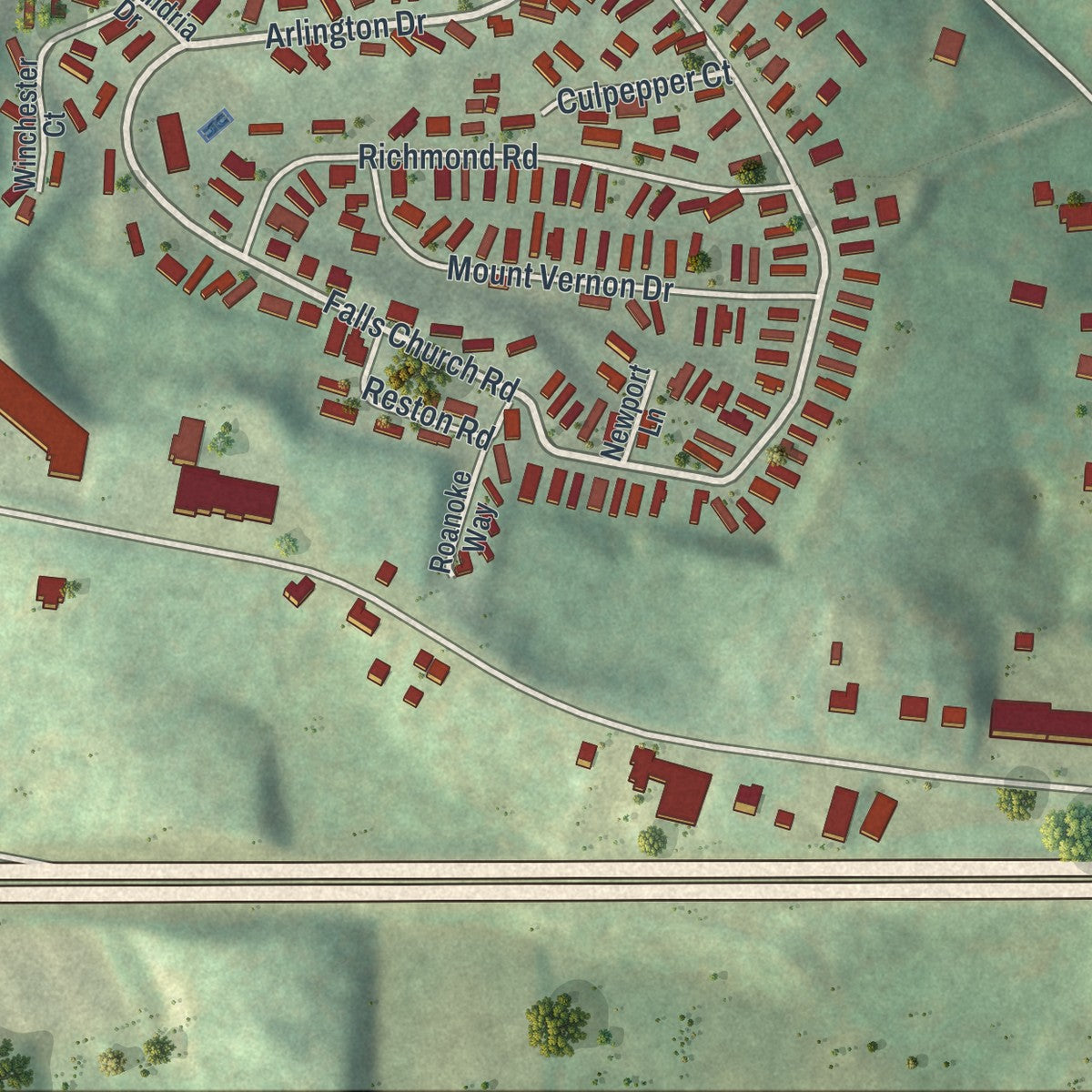Close-up of the map of Enlow, Pennsylvania print showing street and building detail