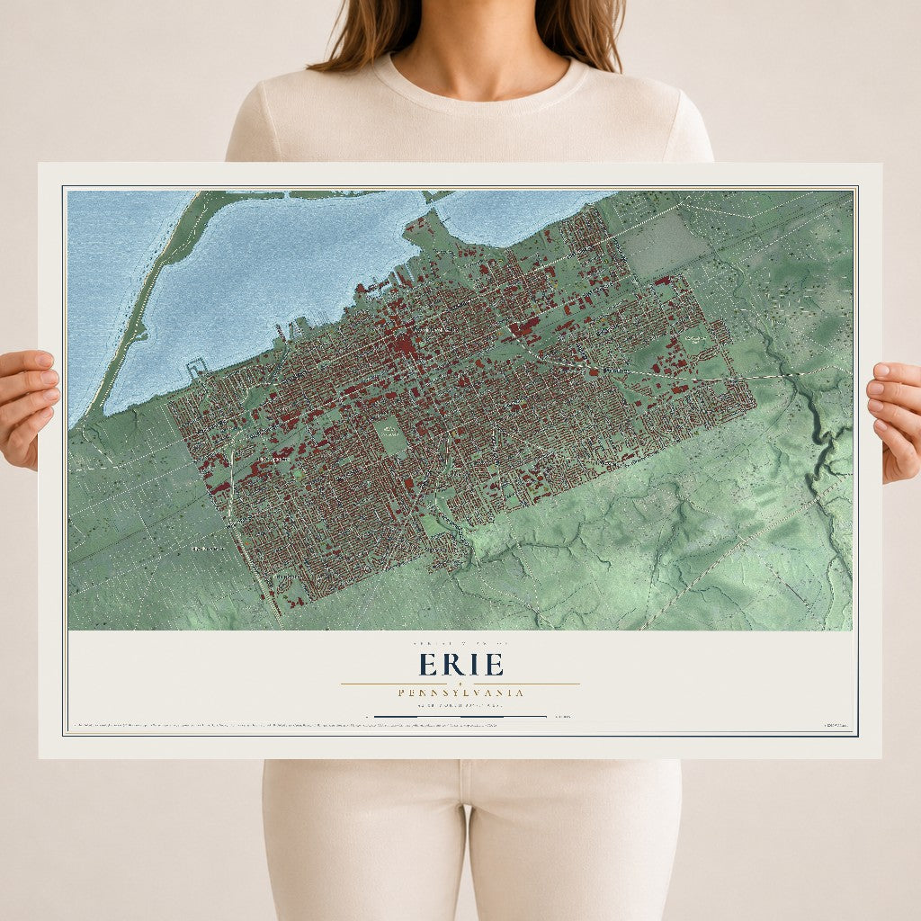 Map of Erie, Pennsylvania, 18 x 24 inch unframed archival matte print