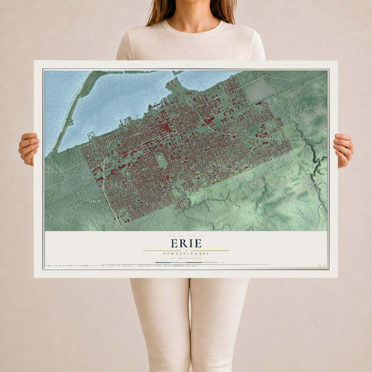 Map of Erie, Pennsylvania, 24 x 36 inch unframed archival matte print