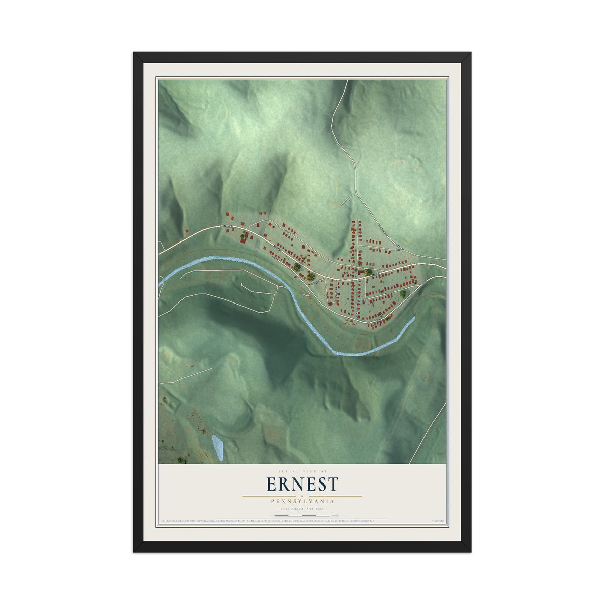Map of Ernest, Pennsylvania, 12 x 18 inch print in a black wood frame