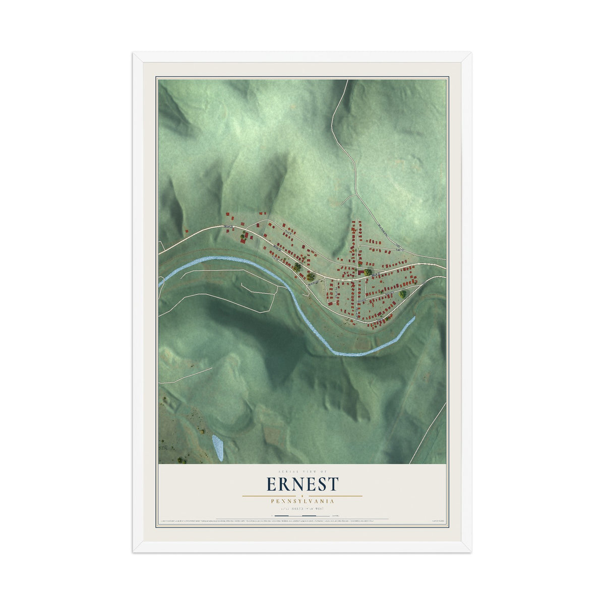 Map of Ernest, Pennsylvania, 12 x 18 inch print in a white wood frame