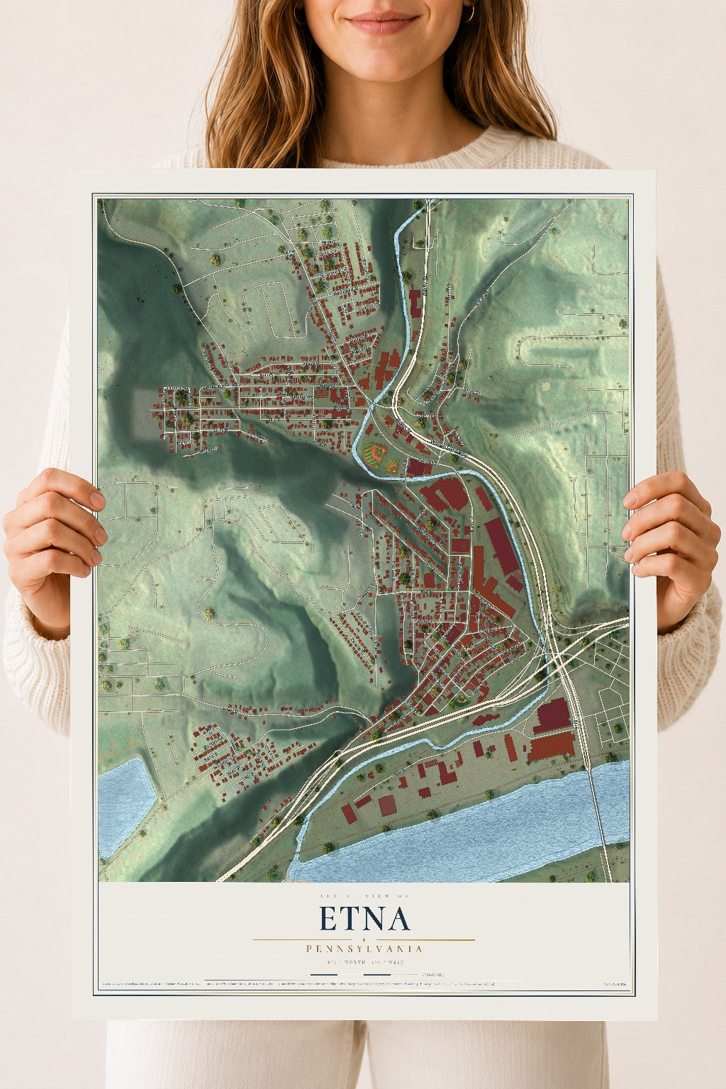 Map of Etna, Pennsylvania, 18 x 24 inch unframed archival matte print