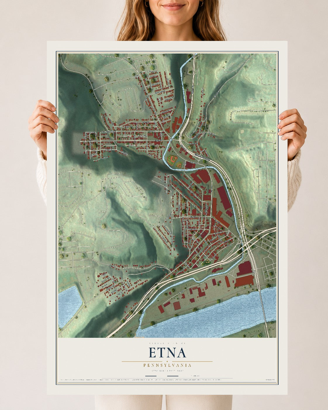Map of Etna, Pennsylvania, 24 x 36 inch unframed archival matte print