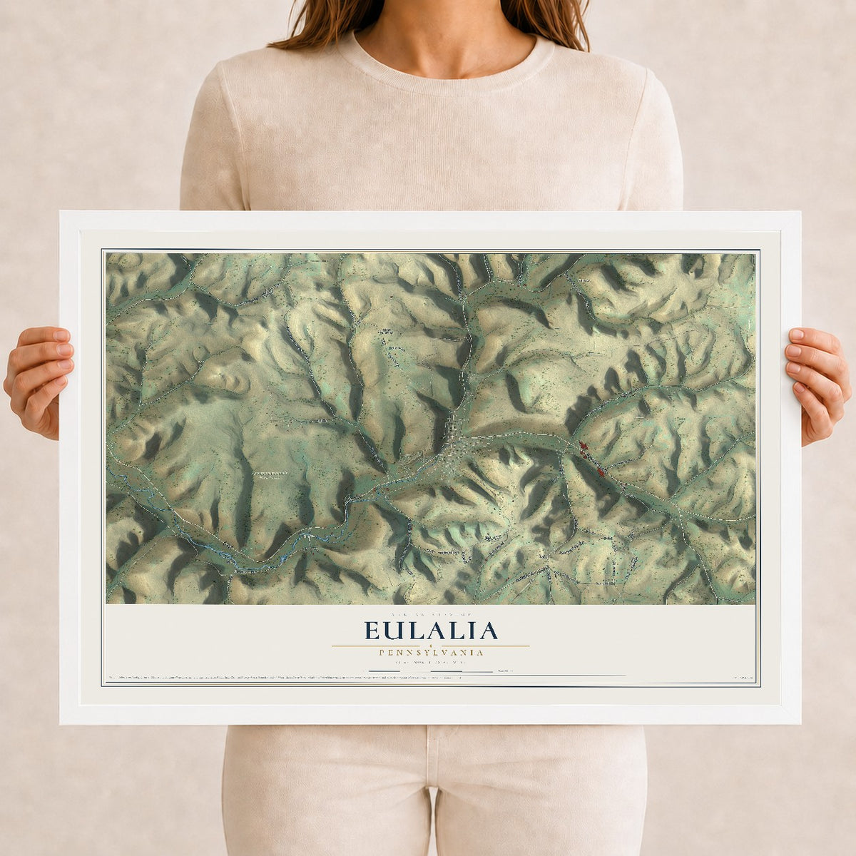 Map of Eulalia, Pennsylvania, 12 x 18 inch print in a white wood frame