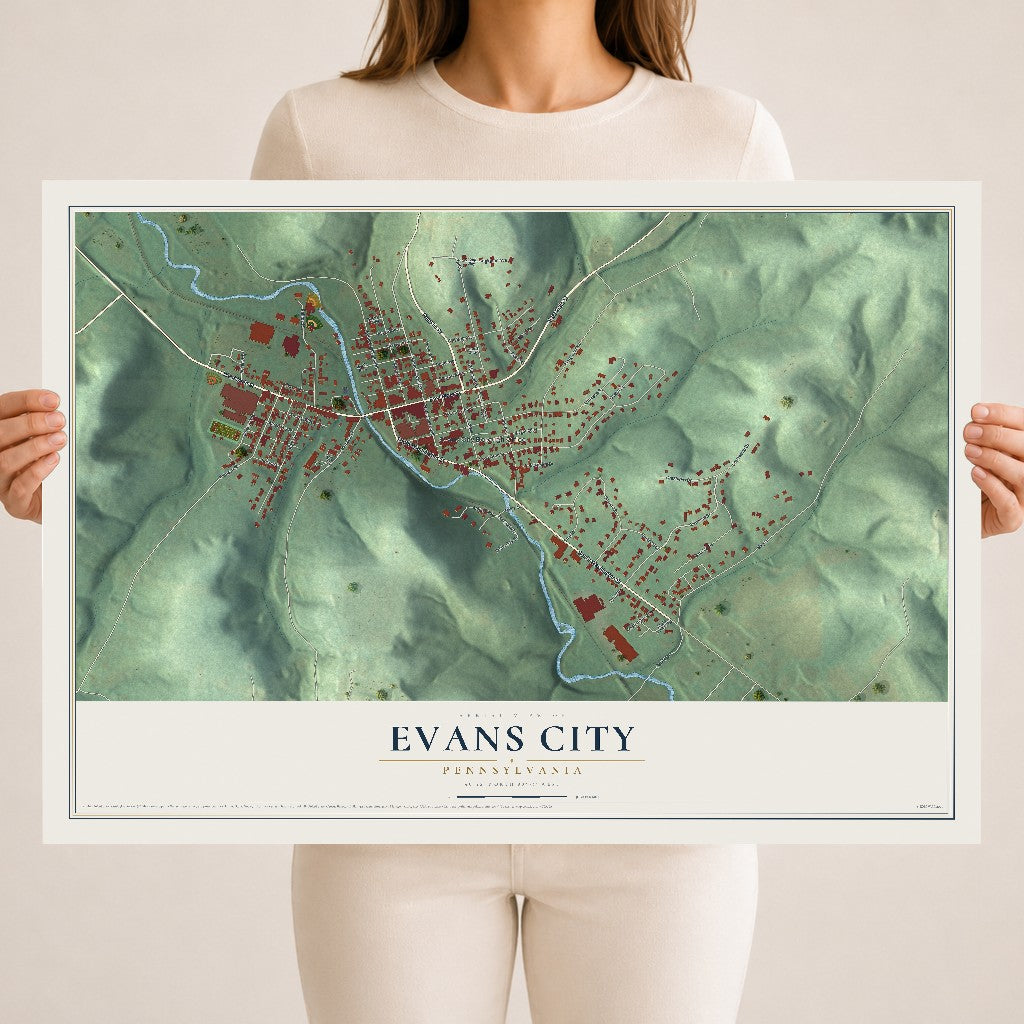 Map of Evans City, Pennsylvania, 18 x 24 inch unframed archival matte print