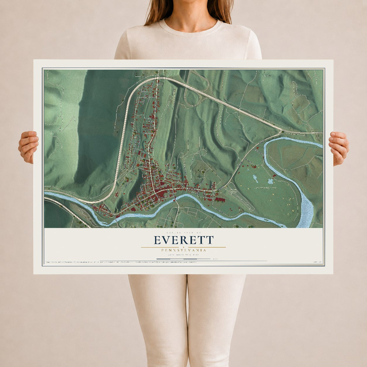 Map of Everett, Pennsylvania, 24 x 36 inch unframed archival matte print