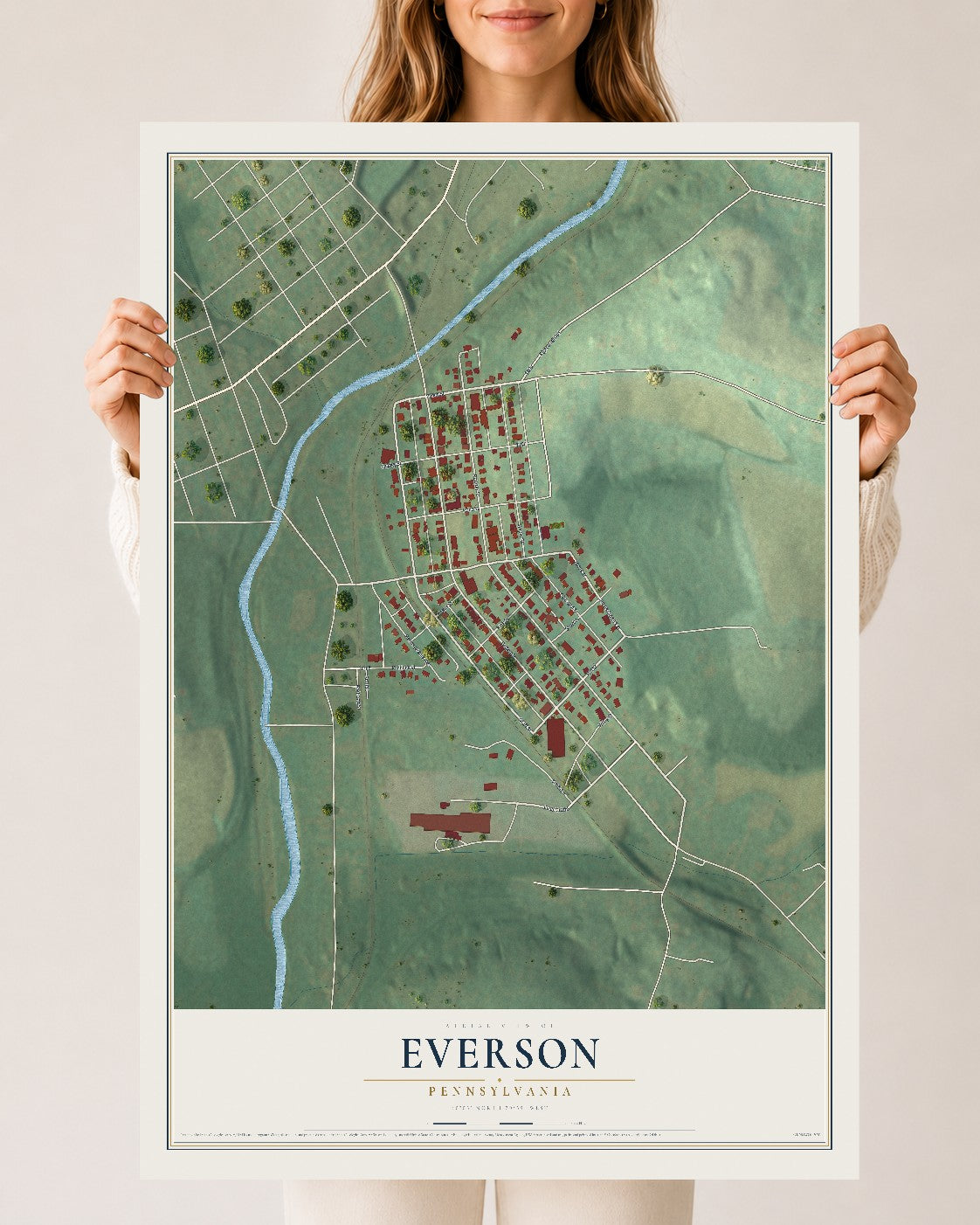 Map of Everson, Pennsylvania, 24 x 36 inch unframed archival matte print