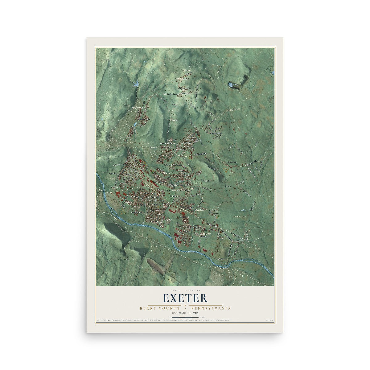 Map of Exeter, Berks County, Pennsylvania, 12 x 18 inch unframed archival matte print