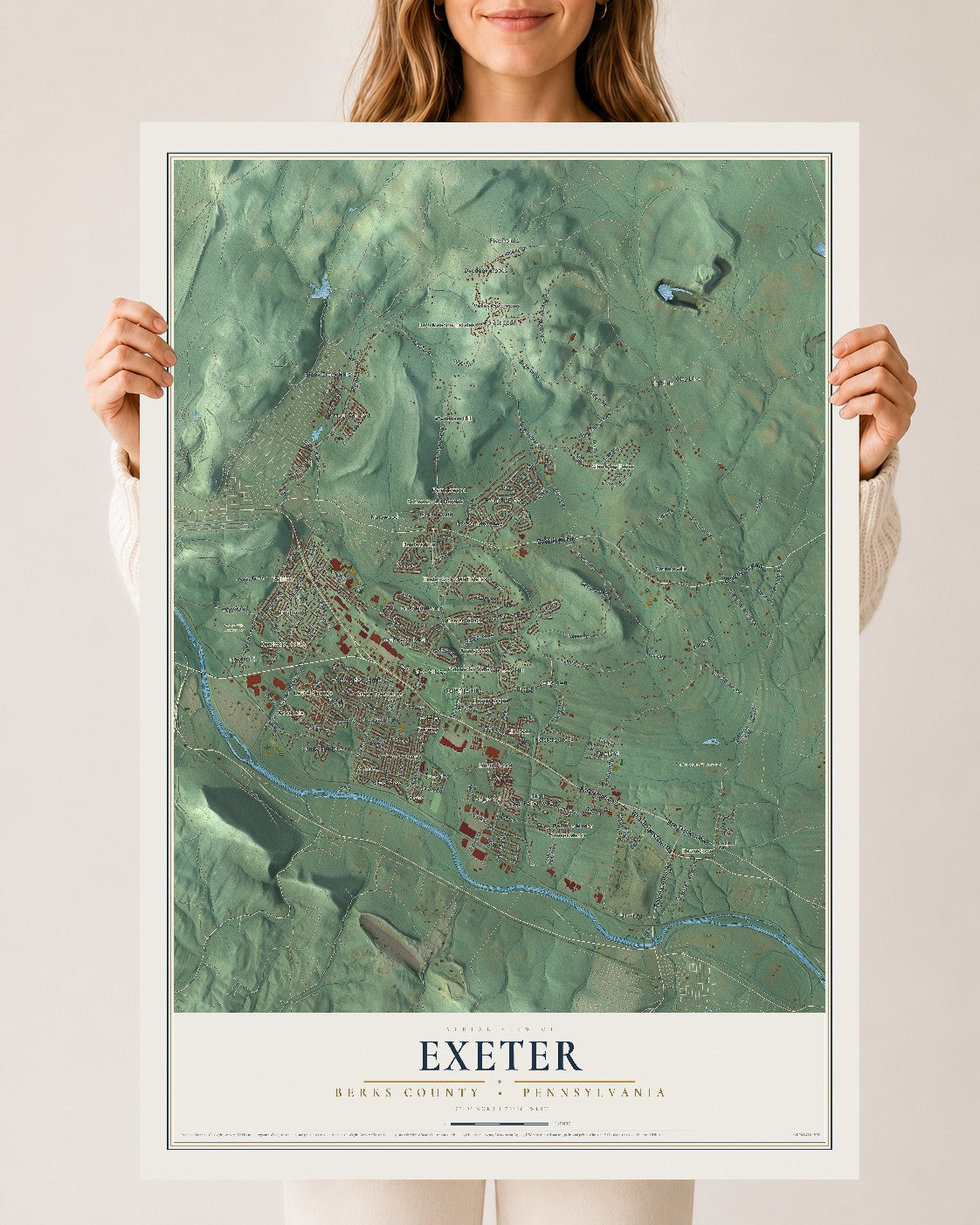 Map of Exeter, Berks County, Pennsylvania, 24 x 36 inch unframed archival matte print