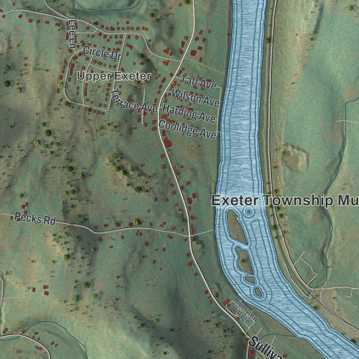 Close-up of the map of Exeter, Luzerne County, Pennsylvania print showing street and building detail