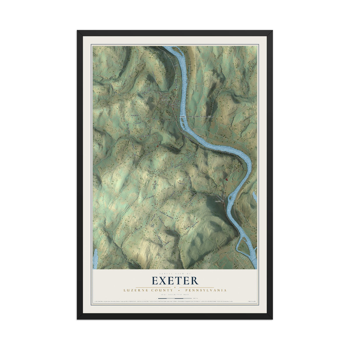 Map of Exeter, Luzerne County, Pennsylvania, 12 x 18 inch print in a black wood frame