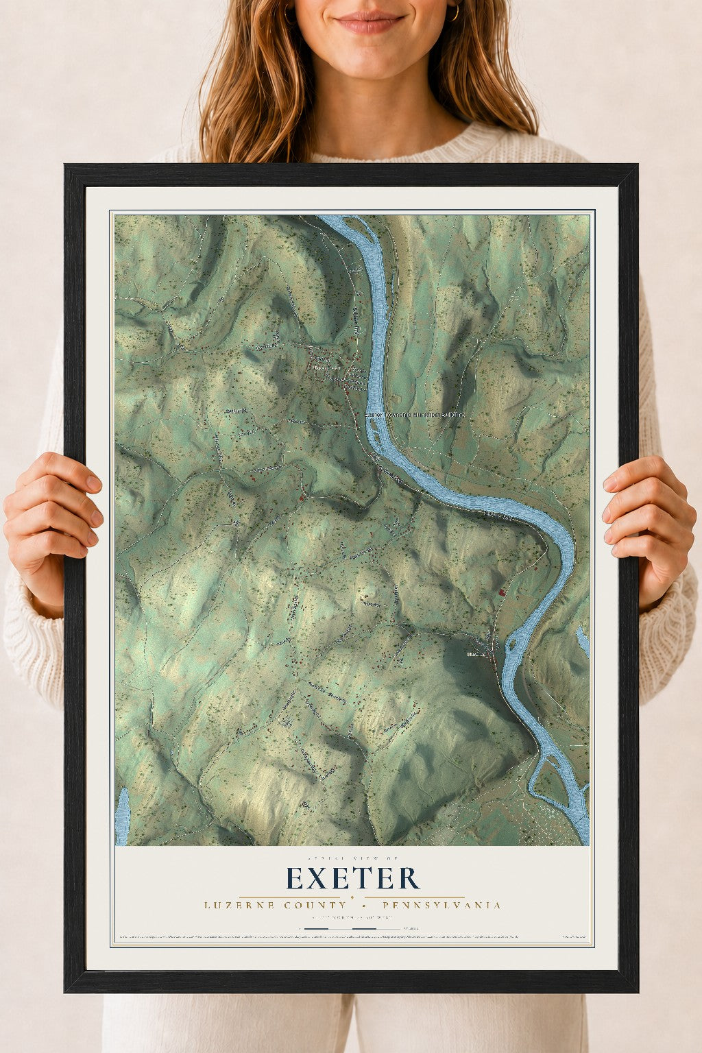 Map of Exeter, Luzerne County, Pennsylvania, 18 x 24 inch print in a black wood frame