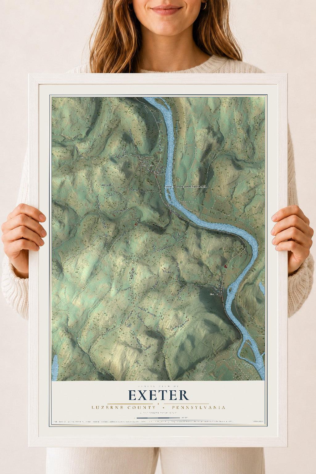 Map of Exeter, Luzerne County, Pennsylvania, 18 x 24 inch print in a white wood frame