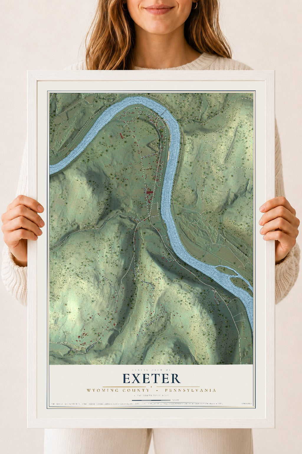 Map of Exeter, Wyoming County, Pennsylvania, 18 x 24 inch print in a white wood frame