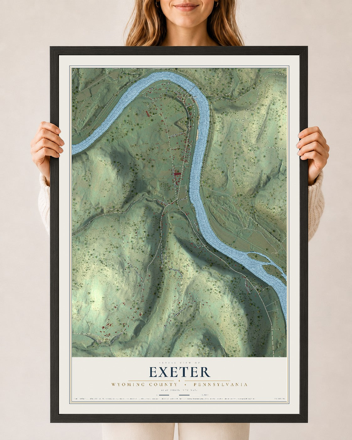 Map of Exeter, Wyoming County, Pennsylvania, 24 x 36 inch print in a black wood frame