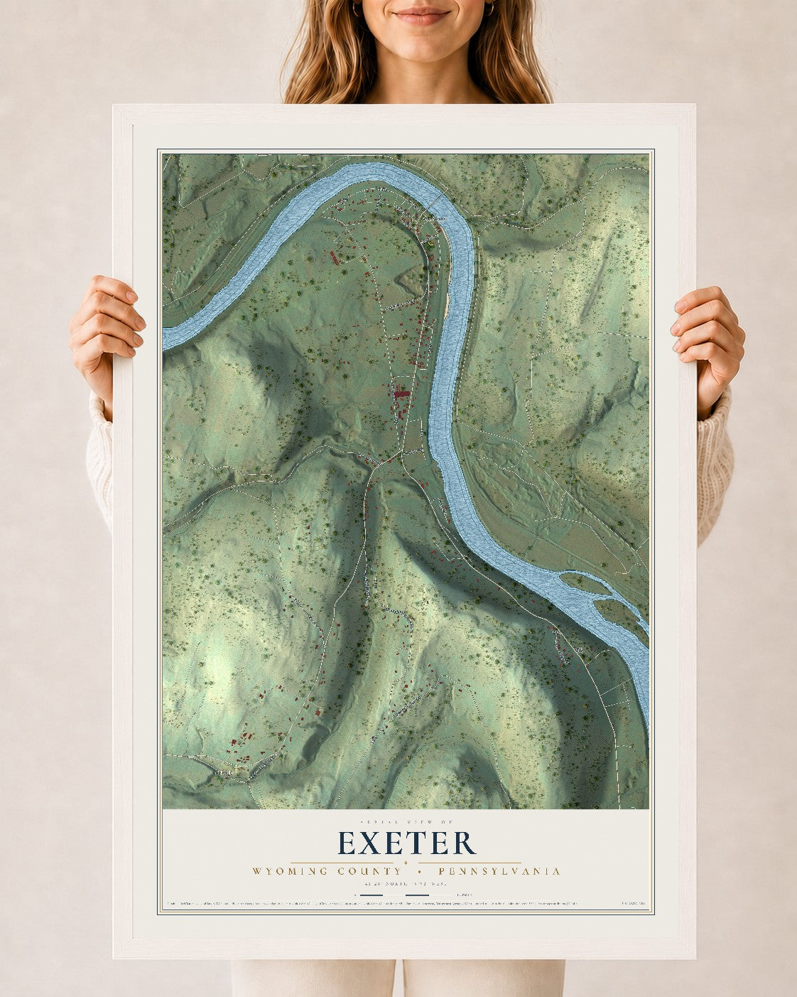 Map of Exeter, Wyoming County, Pennsylvania, 24 x 36 inch print in a white wood frame