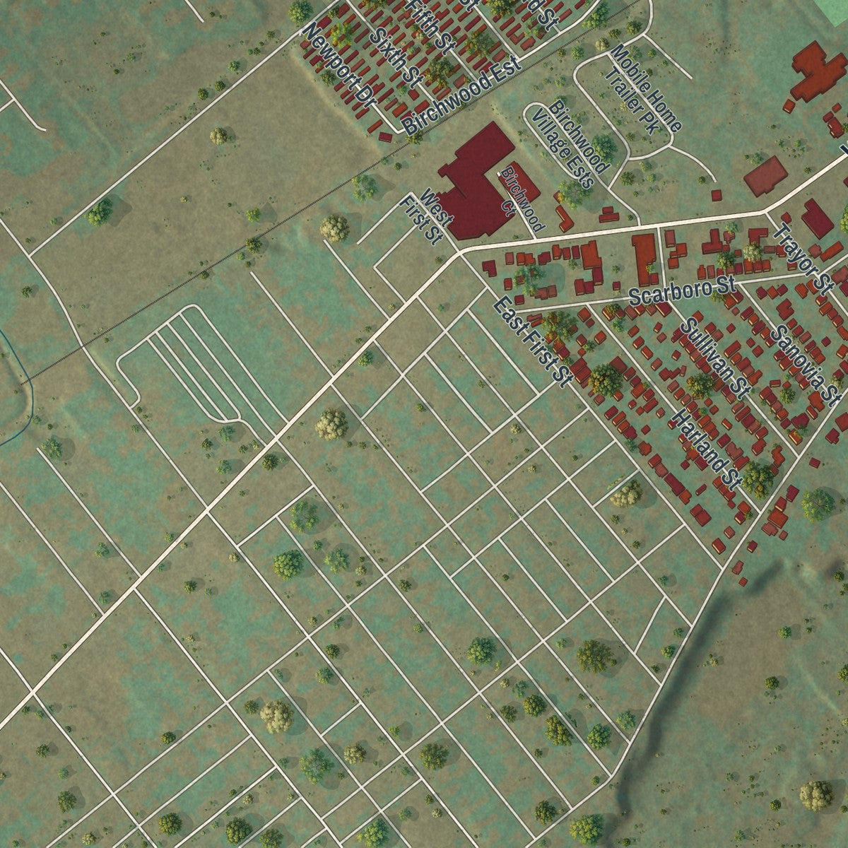 Second close-up of the map of the Borough of Exeter, Luzerne County, Pennsylvania print showing more streets and buildings