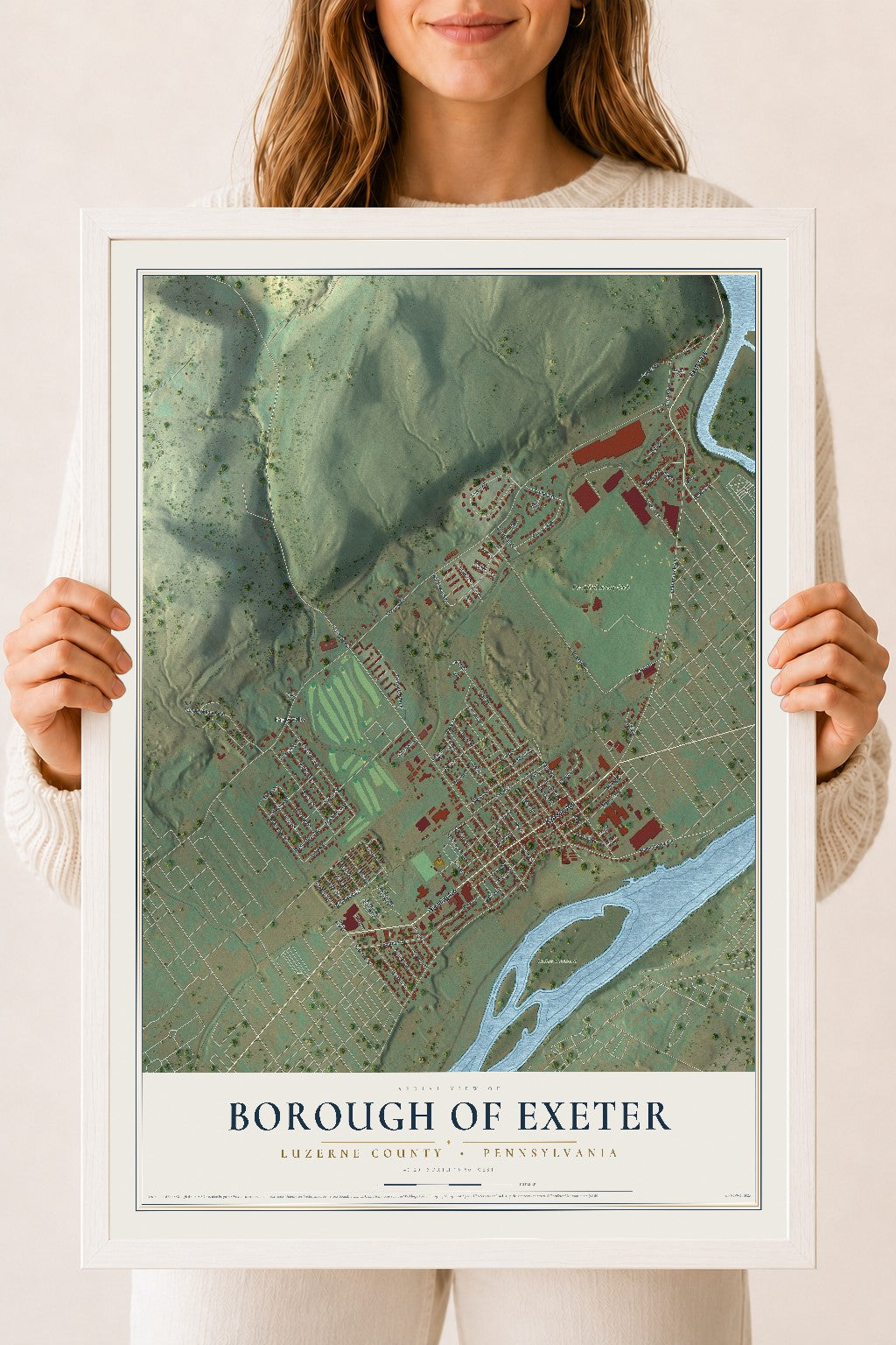 Map of the Borough of Exeter, Luzerne County, Pennsylvania, 18 x 24 inch print in a white wood frame