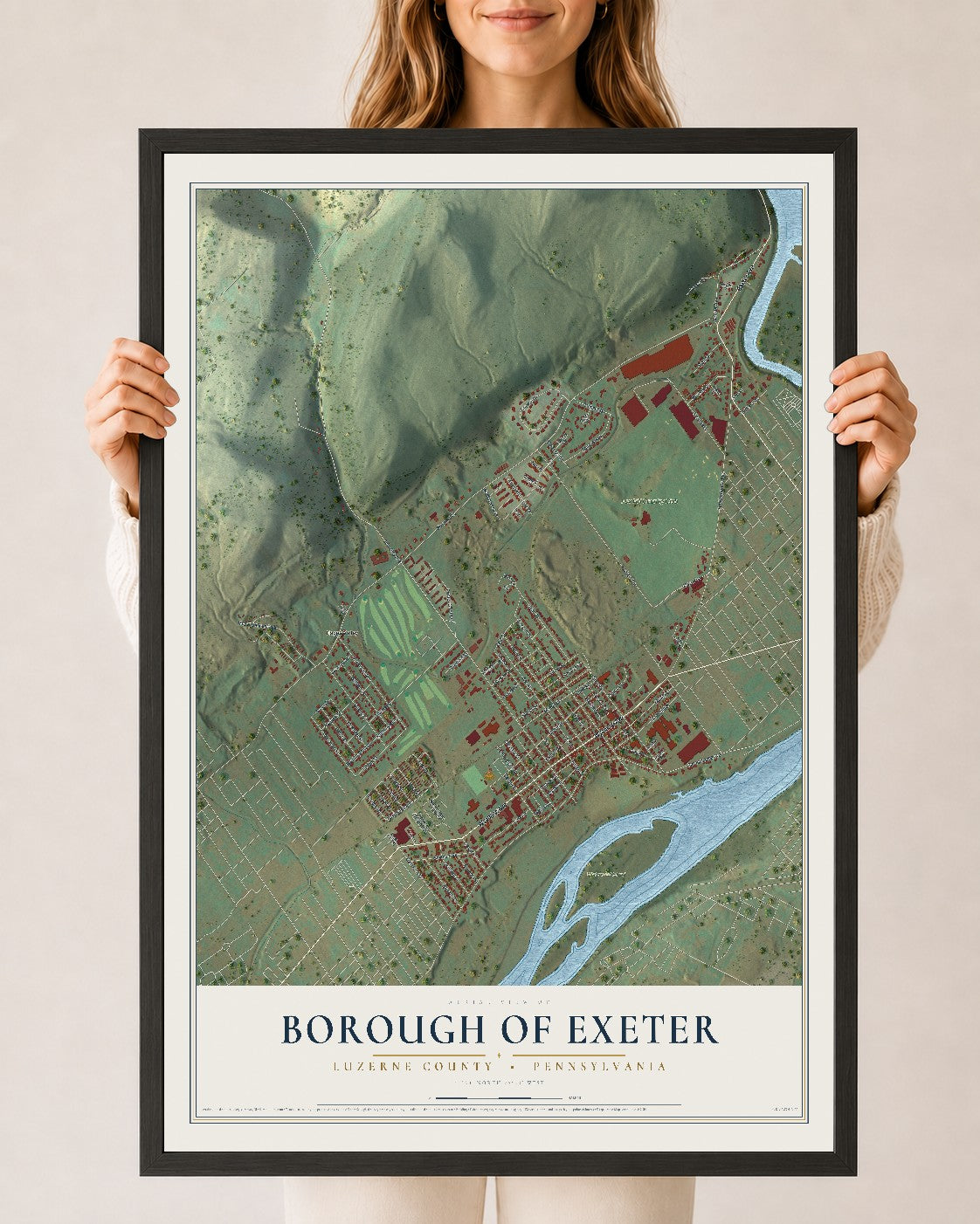 Map of the Borough of Exeter, Luzerne County, Pennsylvania, 24 x 36 inch print in a black wood frame