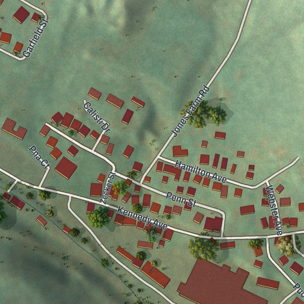 Second close-up of the map of Export, Pennsylvania print showing more streets and buildings