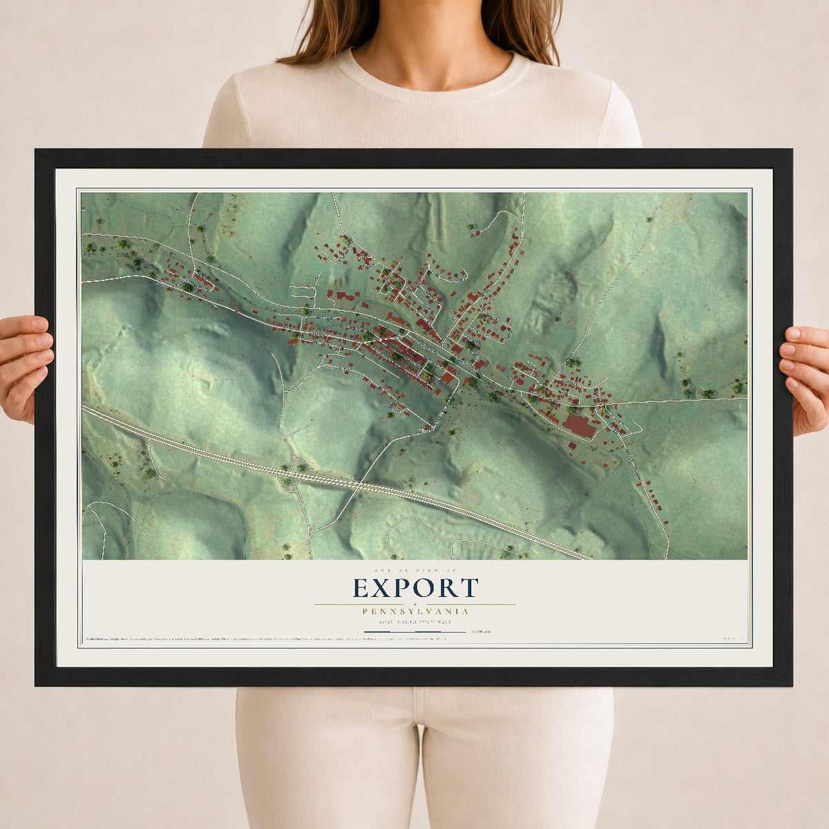 Map of Export, Pennsylvania, 18 x 24 inch print in a black wood frame