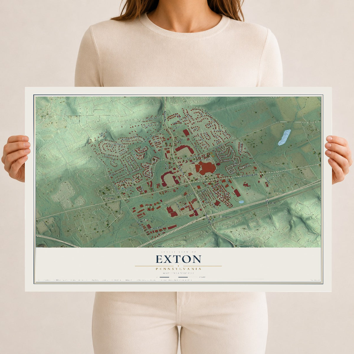 Map of Exton, Pennsylvania, 12 x 18 inch unframed archival matte print