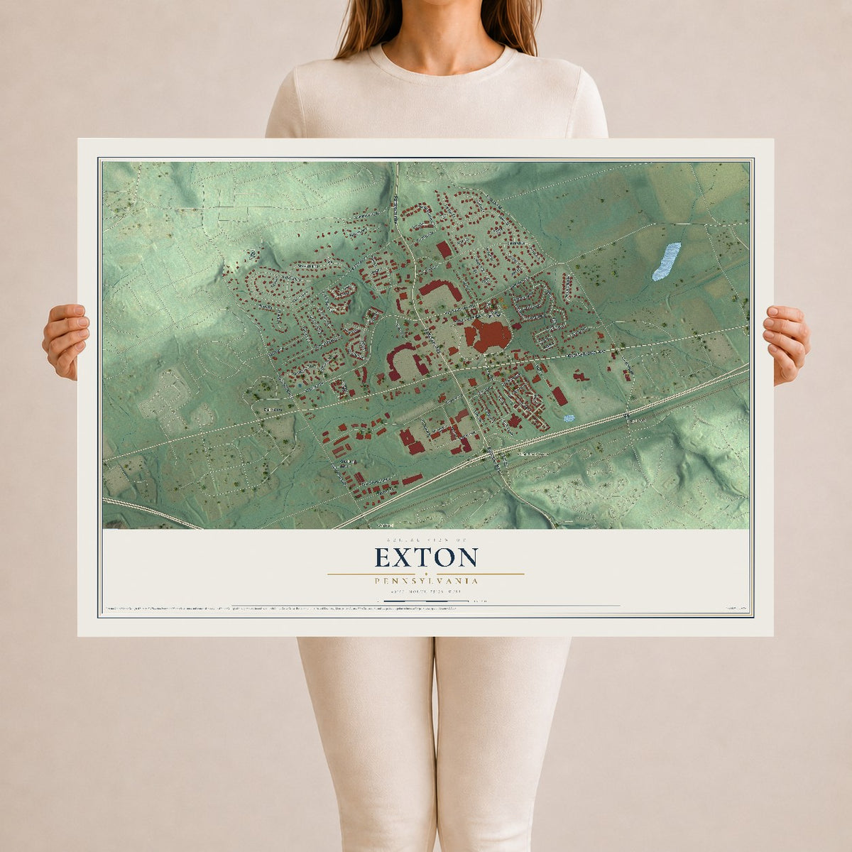Map of Exton, Pennsylvania, 24 x 36 inch unframed archival matte print