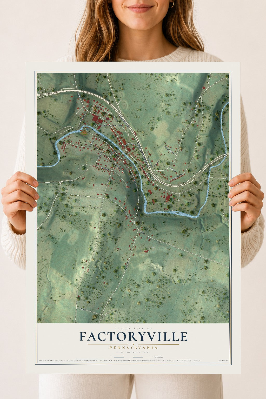 Map of Factoryville, Pennsylvania, 18 x 24 inch unframed archival matte print